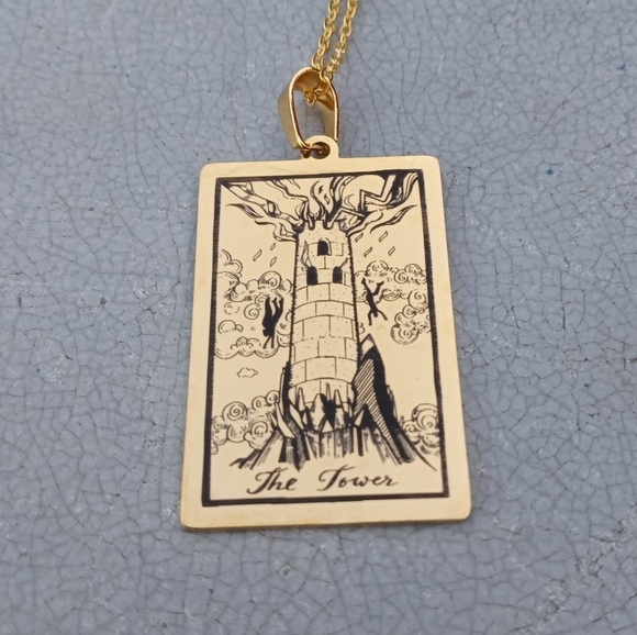 Hand Crafted Jewelry - ❤️ 2/$20 The Tower Tarot Card Stainless Steel Necklace NWT Gold Version